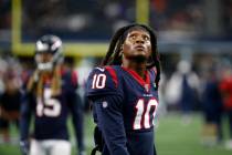 Houston Texans' DeAndre Hopkins (10) warms up before a preseason NFL football game against the ...