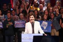 Jackie Rosen speaks at a rally at the Las Vegas Academy of the Arts Performing Arts Center in L ...