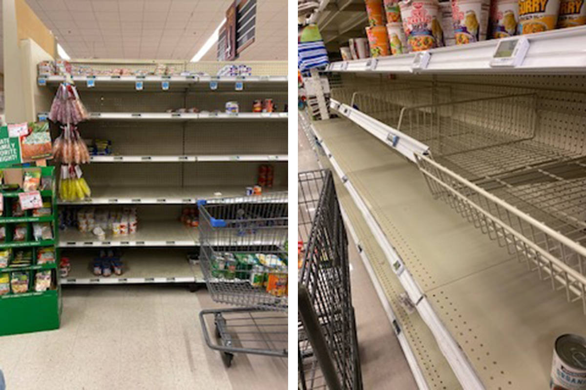 Empty shelves are seen Friday, March 13, 2020, at the Nellis Commissary 4200 Mountain Home Blvd ...