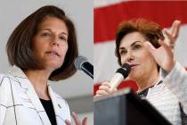 Nevada Democrats Catherine Cortez Masto, left, and Jacky Rosen joined other Democrats in the Se ...