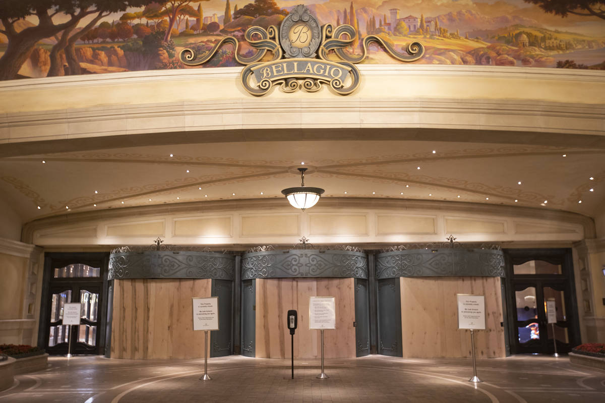 Bellagio has boarded its doors on the Strip on Tuesday, March 17, 2020, in Las Vegas. (Ellen Sc ...