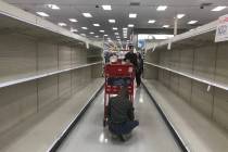 Empty shelves are seen at Target off Flamingo Road and Hualapai Way in Las Vegas, Friday, March ...