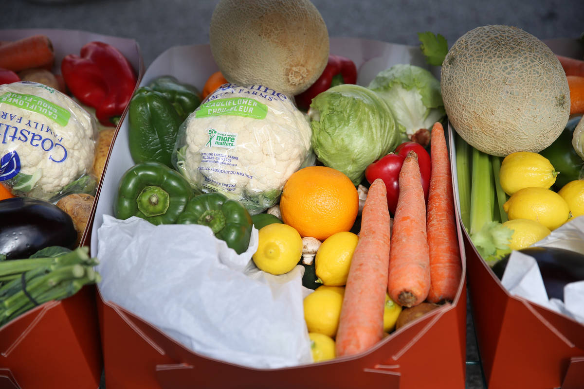 Fresh produce sits outside of the loading dock for team members at the M Resort hotel-casino in ...