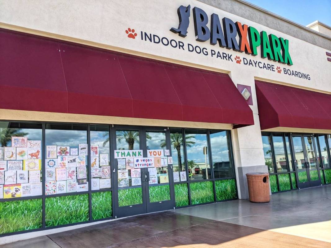 Barx Parx indoor dog park is displaying messages to first responders and others on a "thank you ...