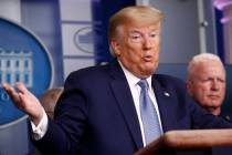 President Donald Trump speaks during a coronavirus task force briefing at the White House, Satu ...