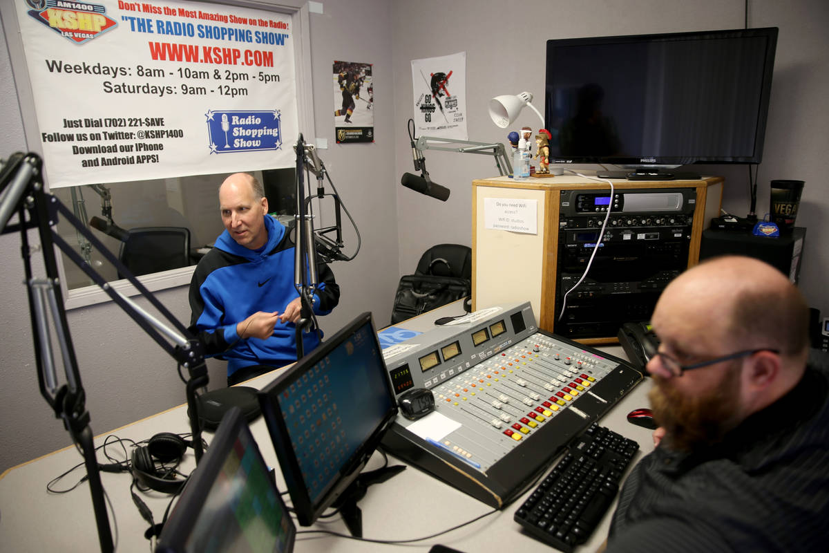 Local sports radio host TC Martin, left, does the TC Martin Show on KSHP 1400 AM Las Vegas with ...