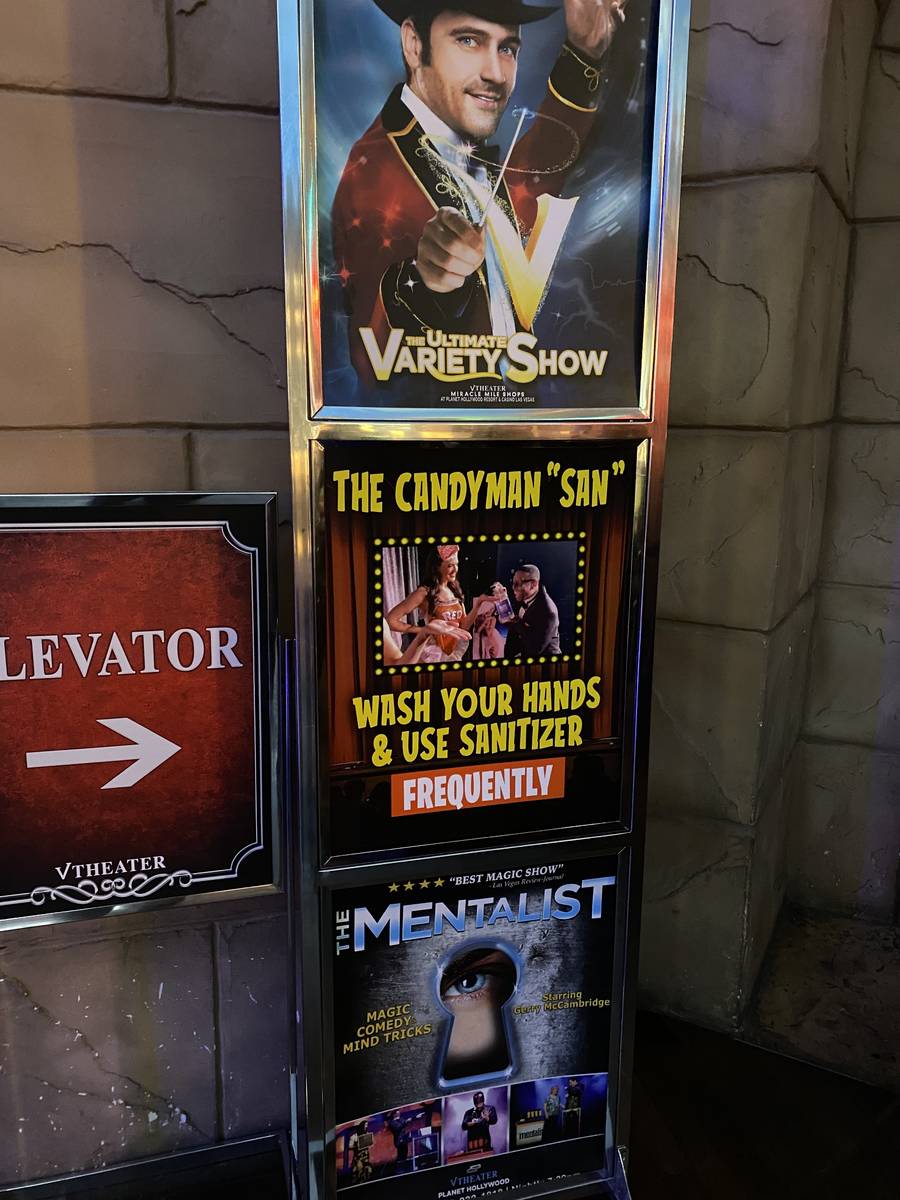 Show signs displayed at V Theater at Miracle Mile Shops at Planet Hollywood on Tuesday, March 1 ...