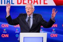 Sen. Bernie Sanders, I-Vt., participates in a Democratic presidential primary debate at CNN Stu ...