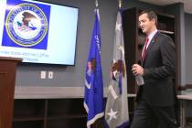 U.S. Attorney Nicholas Trutanich takes the podium to speak during a news conference on Tuesday, ...