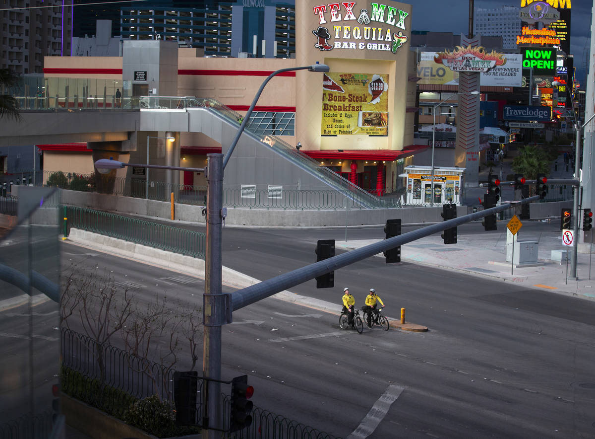 The Las Vegas Strip is largely empty after Gov. Steve Sisolak ordered a mandatory shutdown of m ...