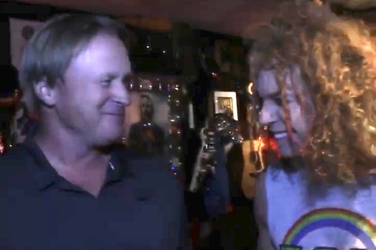 Raiders coach Jon Gruden, left, is shown with Luxor headliner Carrot Top at Atrium Showroom on ...