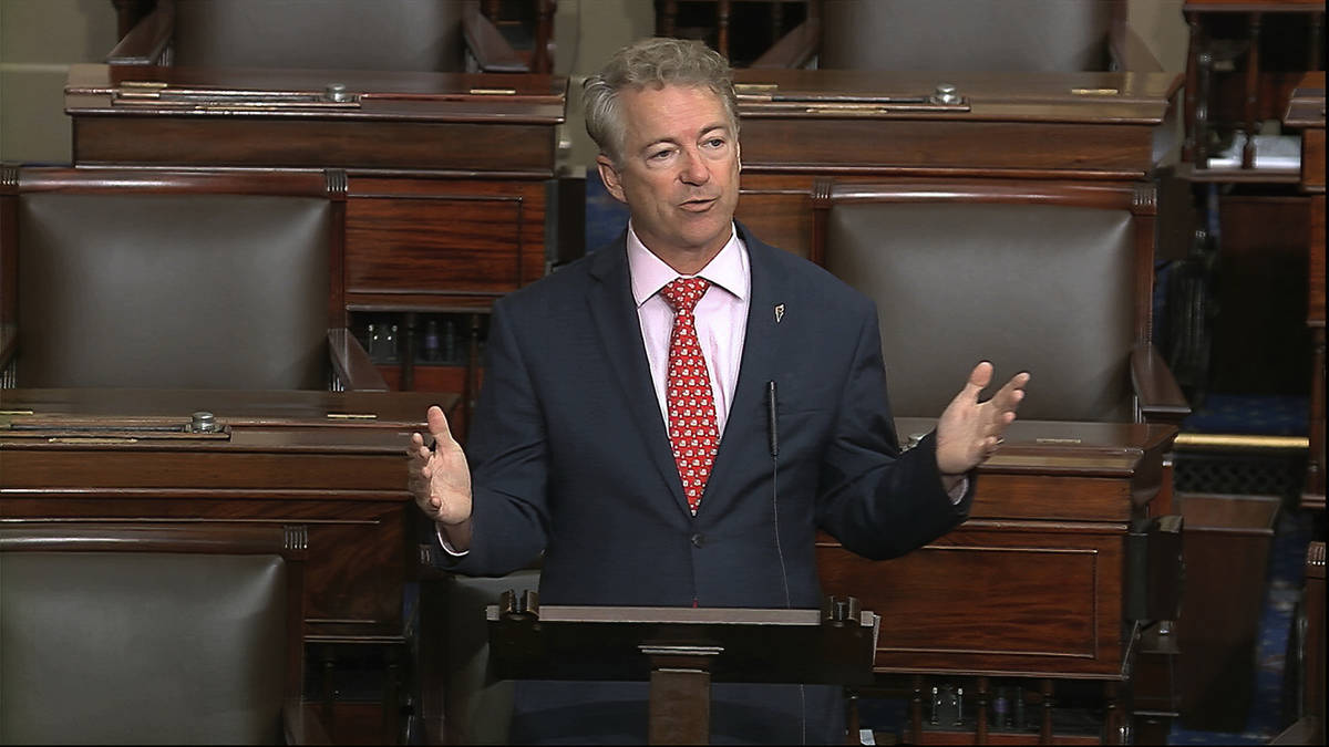 In this image from video, Sen. Rand Paul, R-Ky., speaks on the Senate floor at the U.S. Capitol ...