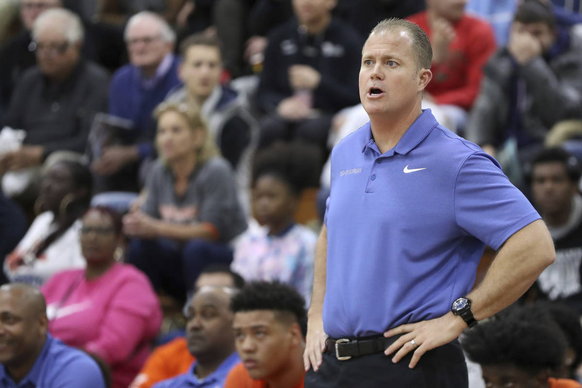 Bishop Gorman head coach Grant Rice is seeing on the sidelines in a Boys Quarterfinal game at t ...