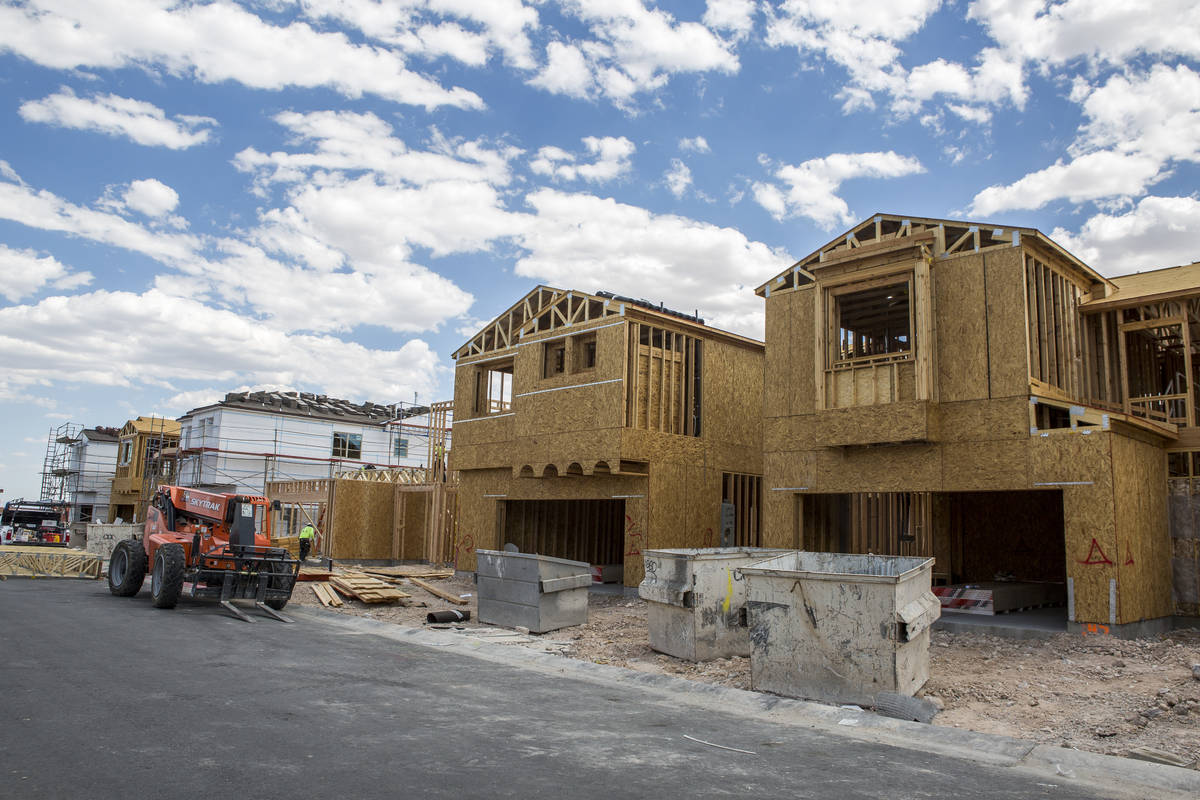 Frames of new Century Communities homes in southwest Las Vegas on Wednesday, Aug. 9, 2017. (Pat ...