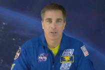 In this image from video made available by NASA, astronaut Chris Cassidy speaks during an inter ...