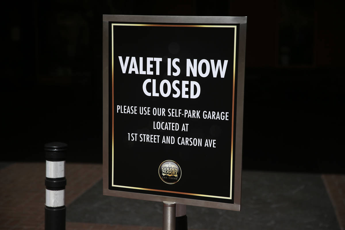A sign at the closed Golden Nugget casino-hotel in Las Vegas, Thursday, March 19, 2020. (Erik V ...