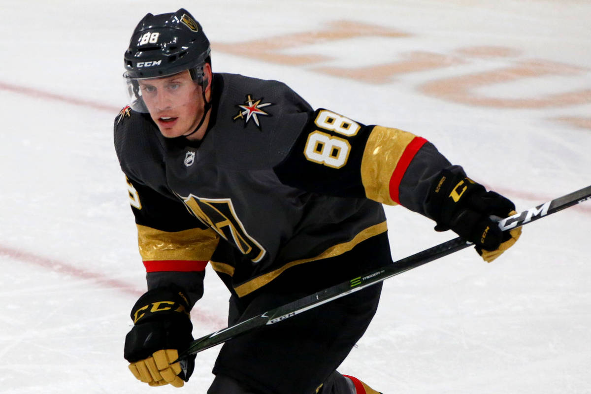 Vegas Golden Knights defenseman Nate Schmidt (88) is seen during the first period of an NHL hoc ...