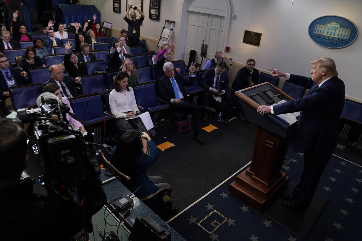 President Donald Trump speaks during a coronavirus task force briefing at the White House, Frid ...