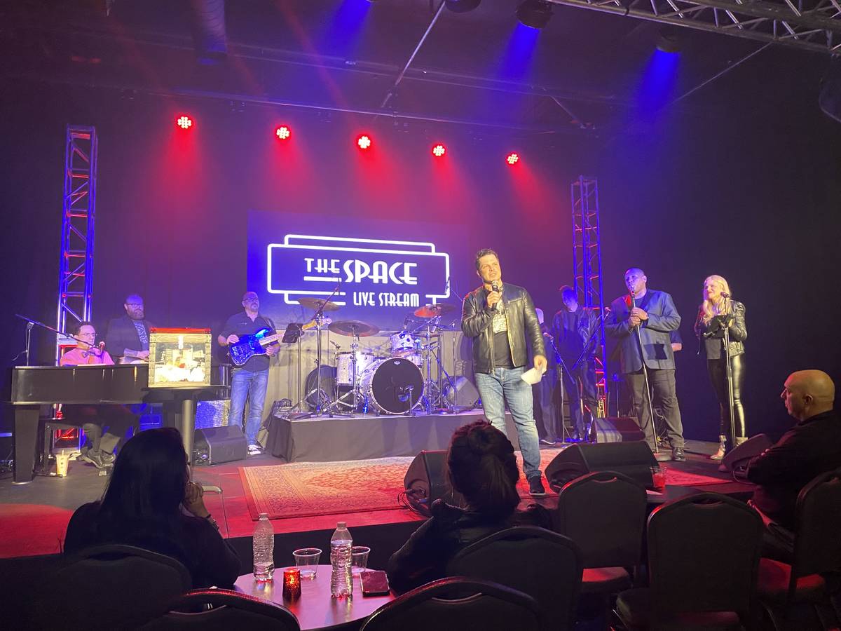 Mark Shunock plays to the cameras during Mondays Dark's live stream event on Monday, March 16, ...