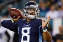 Tennessee Titans quarterback Marcus Mariota in action during a preseason NFL football game agai ...