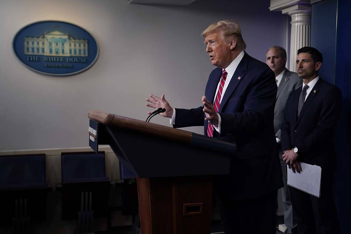 President Donald Trump speaks during a coronavirus task force briefing at the White House, Frid ...