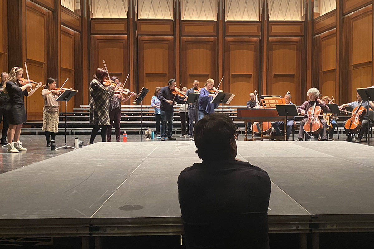Donato Cabrera works with the Las Vegas Philharmonic at Reynolds Hall on Thursday, March 5, 202 ...