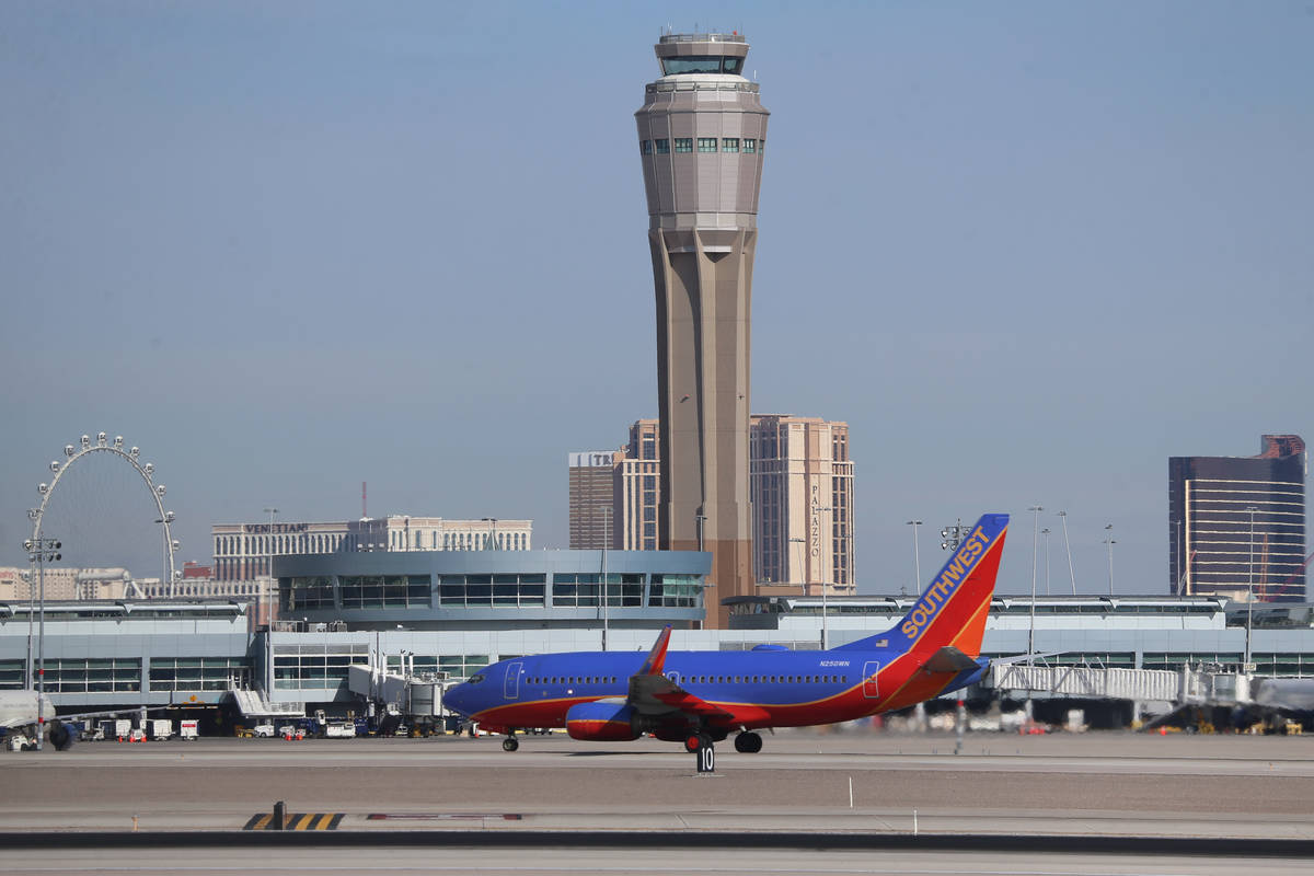 A Southwest airplane departs from McCarran International Airport in Las Vegas, Thursday, March ...