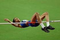 Vashti Cunningham, of the United States, makes an attempt in the women's high jump final during ...