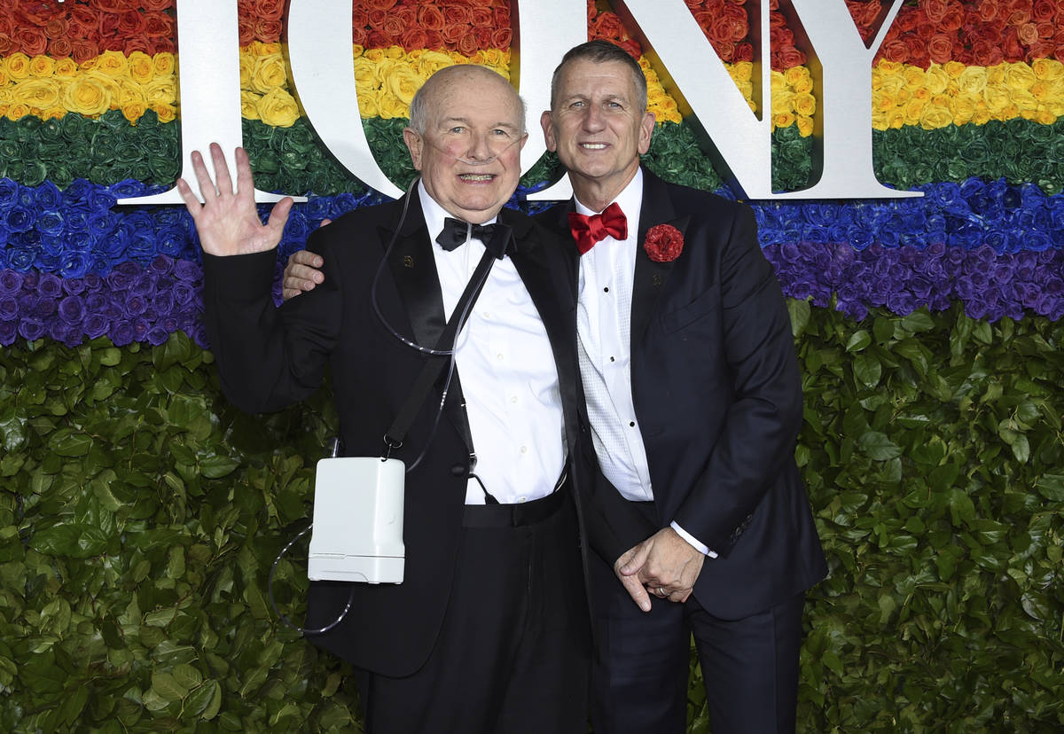 FILE - This June 9, 2019 file photo shows playwright Terrence McNally, left, and Tom Kirdahy at ...