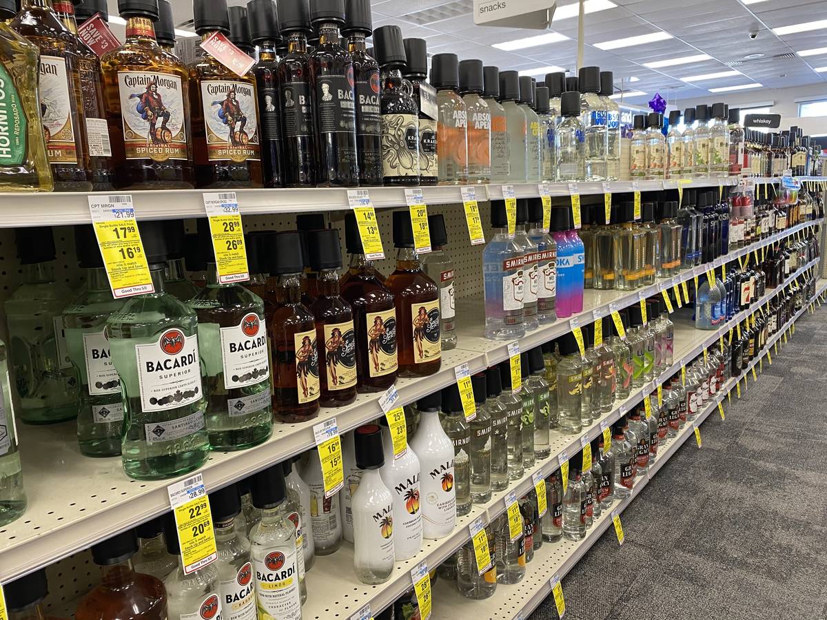 The liquor aisle at CVS Pharmacy at Russell and Fort Apache roads is