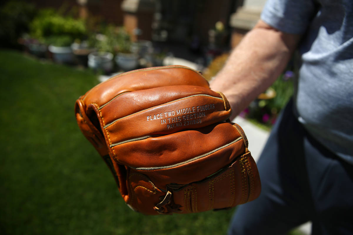 Mike Guerra's Hank Bauer model glove at his Las Vegas home, Tuesday, March 24, 2020. Guerra is ...