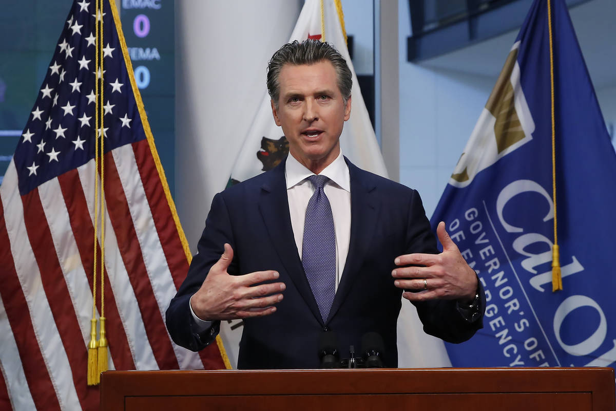 Gov. Gavin Newsom updates the state's response to the coronavirus at the Governor's Office of E ...