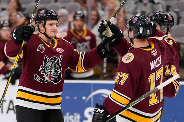 The Chicago Wolves play the San Antonio Rampage during the third period of an AHL hockey game, ...
