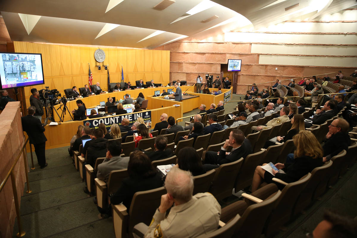 The NFL Draft road closures are discussed during a Clark County Commission meeting in Las Vegas ...