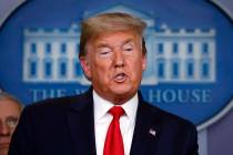 President Donald Trump speaks about the coronavirus in the James Brady Briefing Room, Tuesday, ...