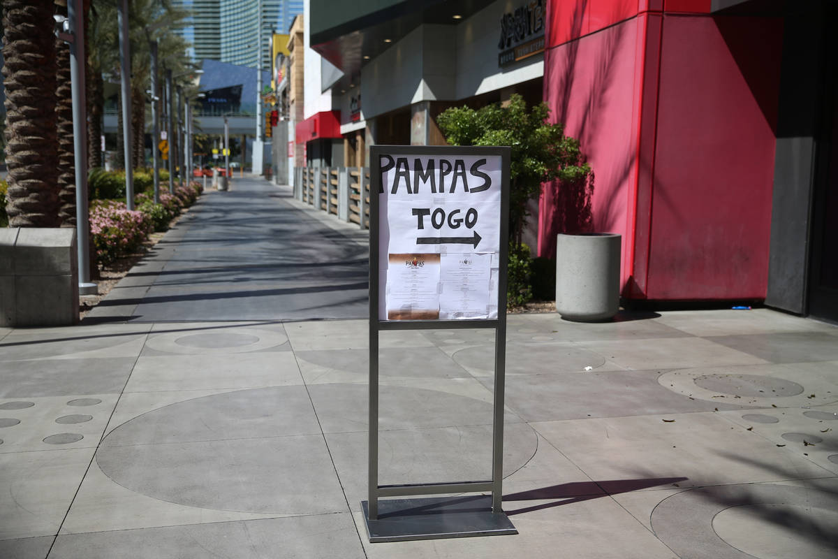 A sign for the open Pampas Las Vegas outside of the Miracle Mile Shops in Las Vegas, Thursday, ...