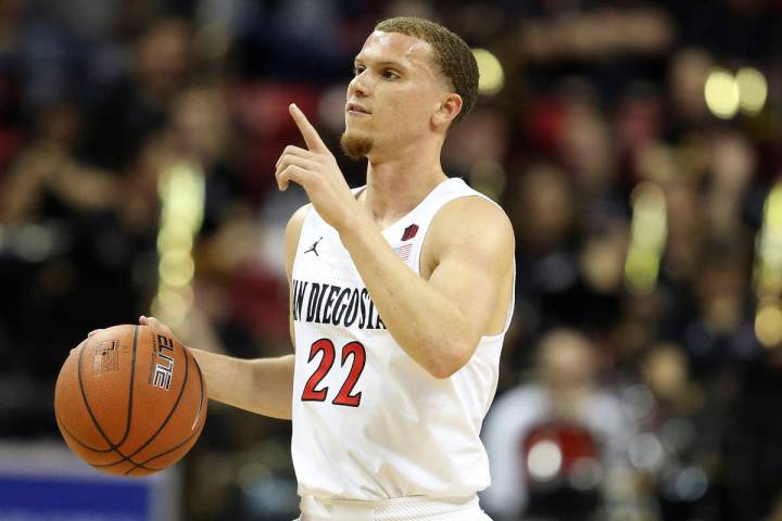 San Diego Malachi Flynn plays against Boise State during the first half of a Mountain West Conf ...