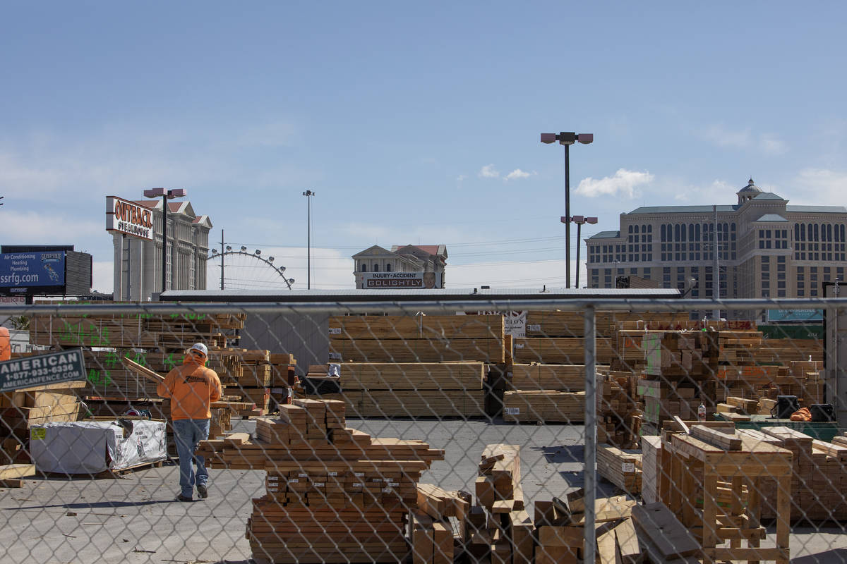 The Strip is in the background of a construction site next to Palms on Friday, March 27, 2020, ...