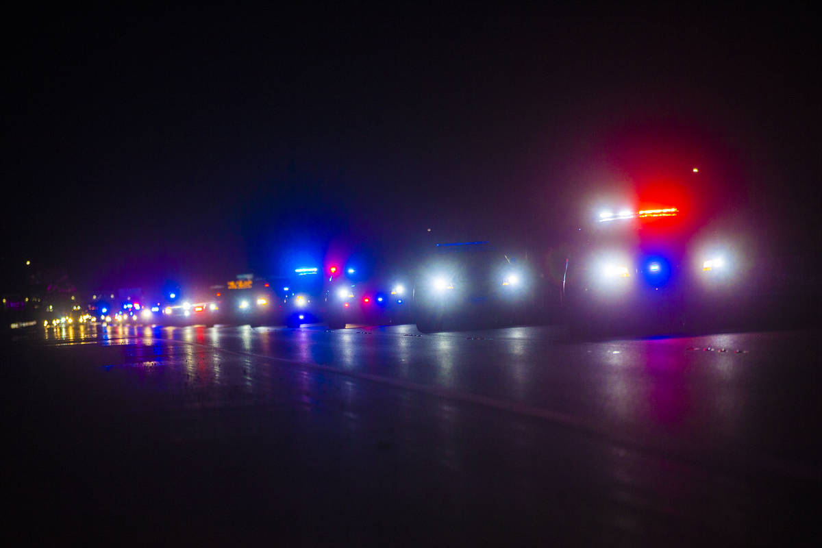 The procession for Nevada Highway Patrol Sgt. Benjamin Jenkins, 47, who was shot and killed whi ...