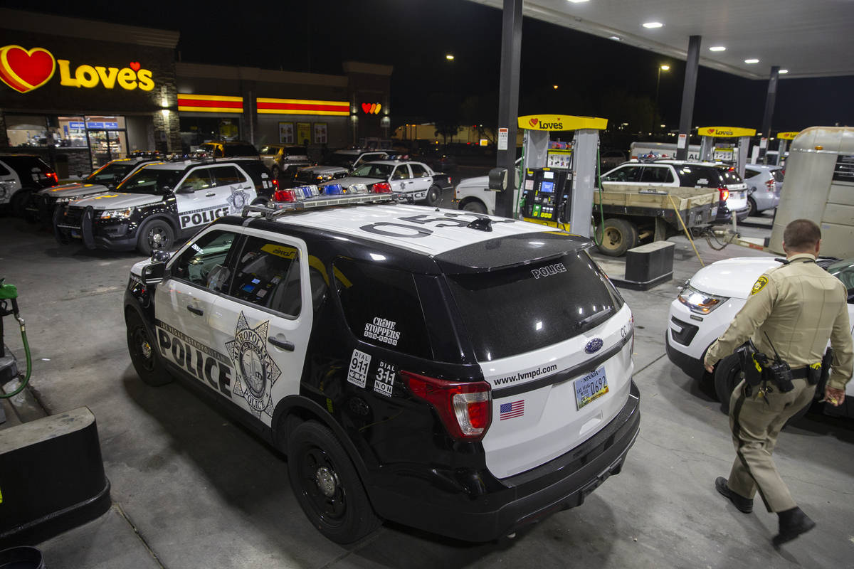 Members of law enforcement prepare to start the procession for Nevada Highway Patrol Sgt. Benja ...