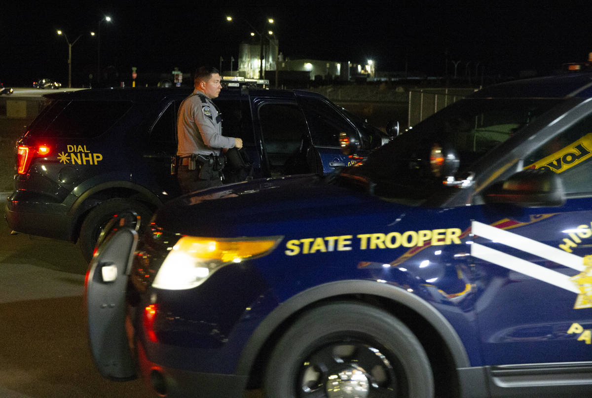 Members of law enforcement prepare to start the procession for Nevada Highway Patrol Sgt. Benja ...