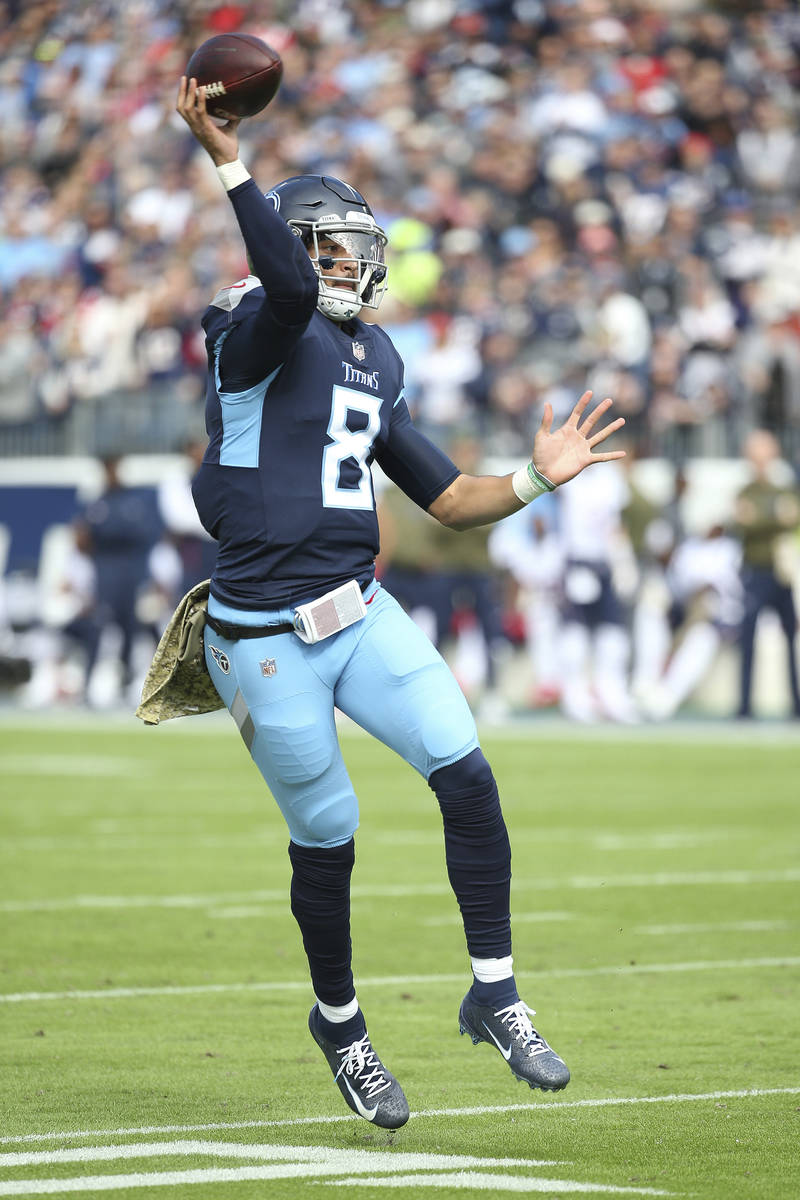 Tennessee Titans quarterback Marcus Mariota #8 during an NFL football game between the New Engl ...
