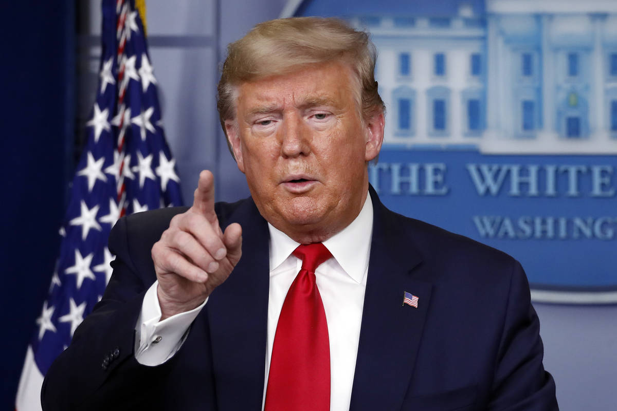 In a March 26, 2020, file photo, President Donald Trump speaks about the coronavirus in the Jam ...