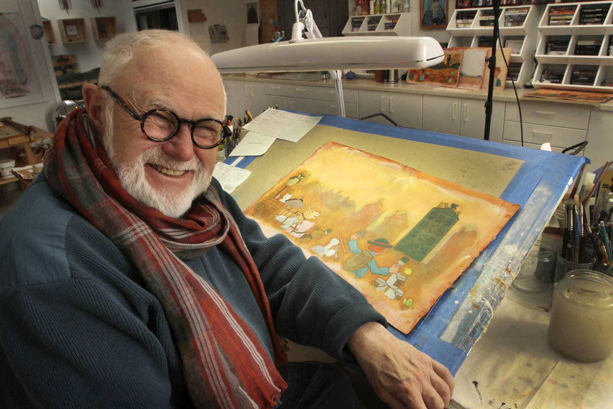 In this photo taken Sunday Dec. 1, 2013, Tomie dePaola poses with his artwork in his studio in ...