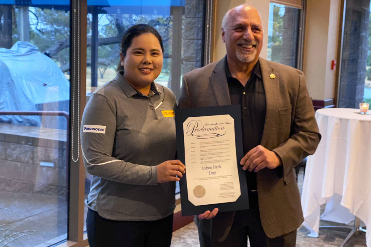 LPGA Tour player of the decade Inbee Park accepts the "Inbee Park Day" proclamation from Las Ve ...