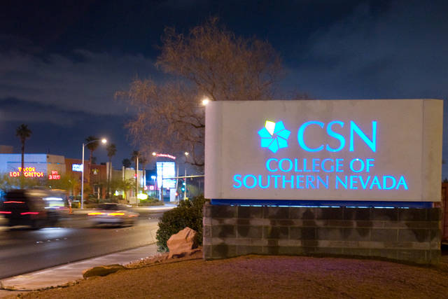 The College of Southern Nevada sign on the Charleston campus. (Duane Prokop/Las Vegas Review-Jo ...