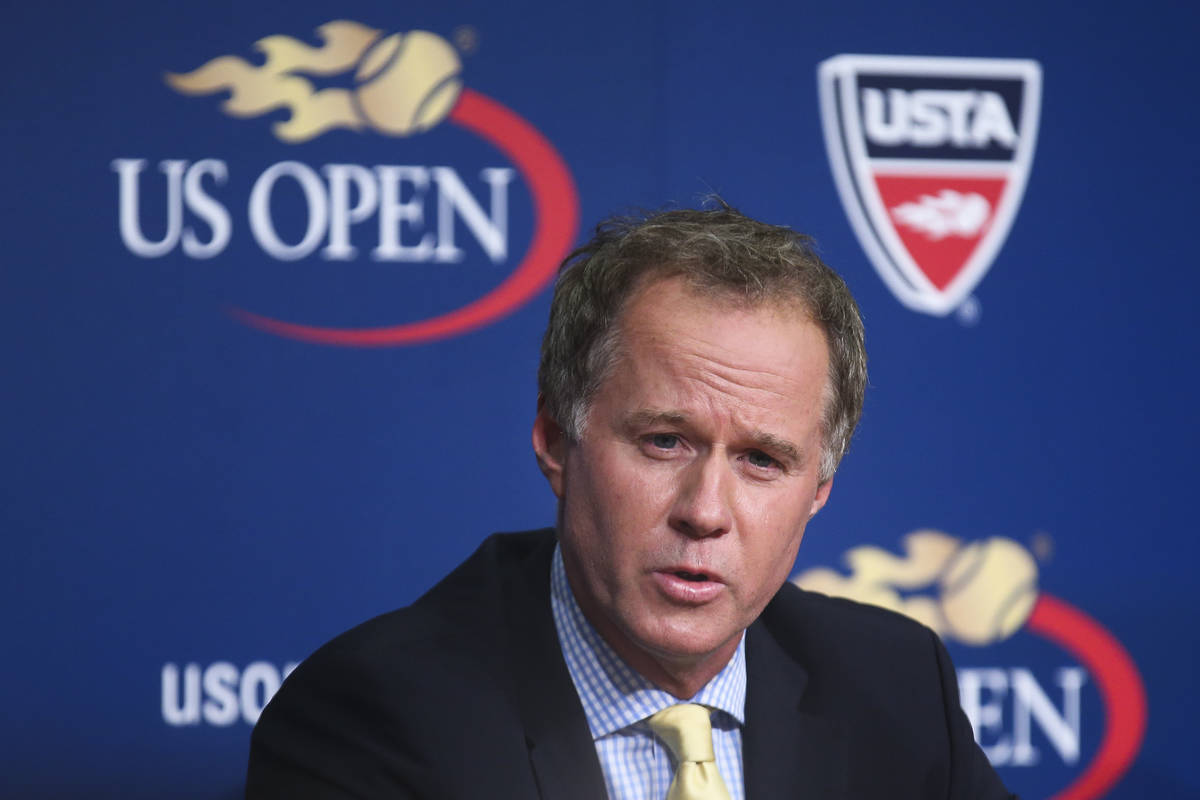 FILE - In this Sept. 3, 2014, file photo, Patrick McEnroe speaks during a news conference at th ...
