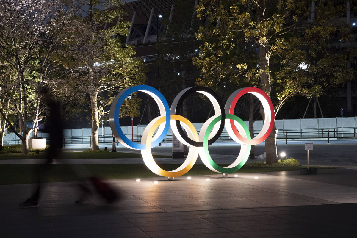 The Olympic rings are seen Monday, March 30, 2020, in Tokyo. The Tokyo Olympics will open next ...