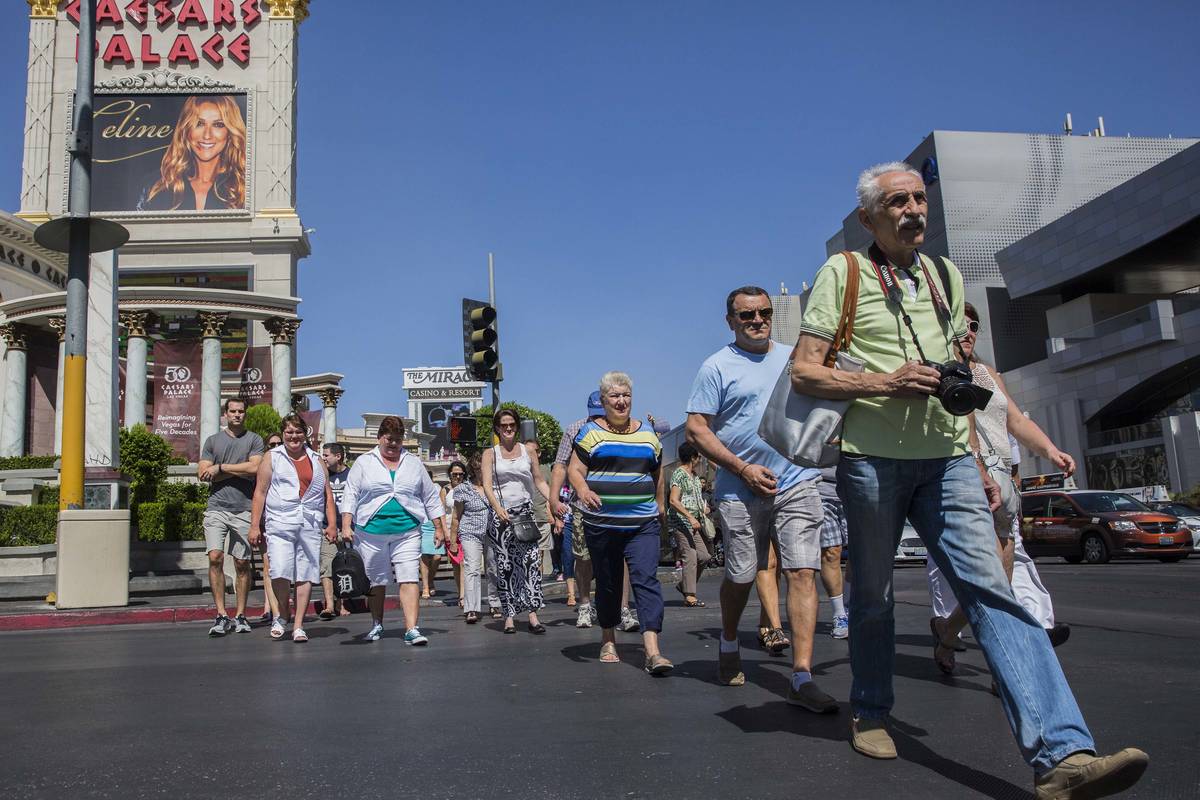 Tourists walk the Las Vegas Strip on Thursday, Sept. 22, 2016, in Las Vegas. Benjamin Hager/Las ...