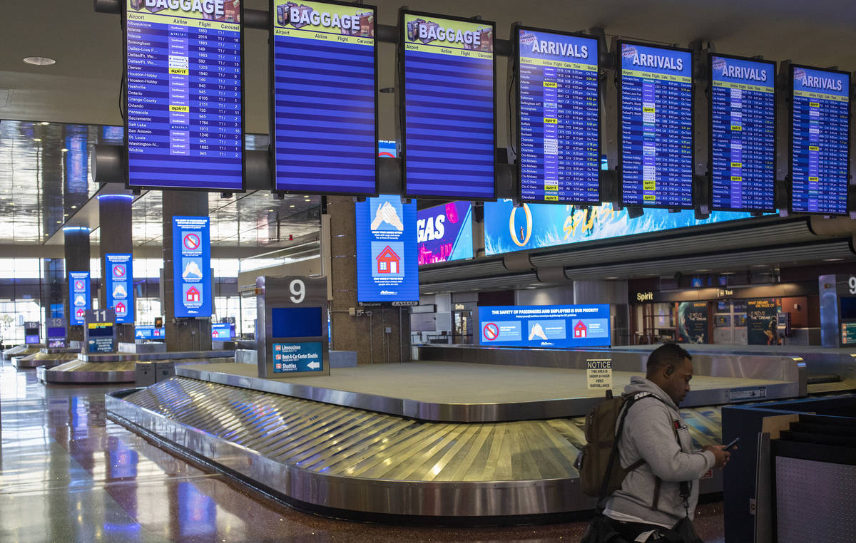 at McCarran International Airport on Wednesday, April 1, 2020, in Las Vegas. (Ellen Schmidt/Las ...